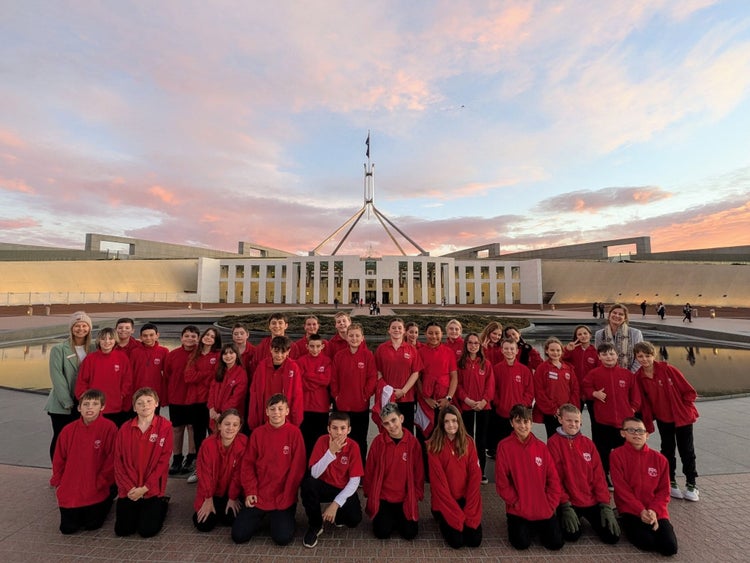 Group of students outside parliament house
